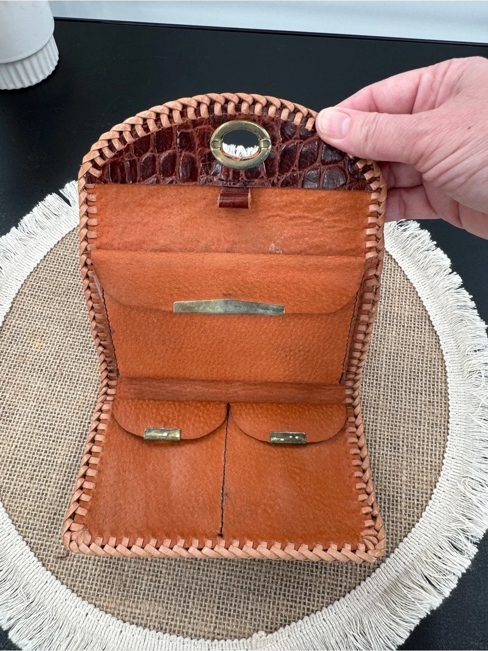 Vintage Genuine Alligator Crocodile Skin Trifold Wallet Coin Purse Whipstitch